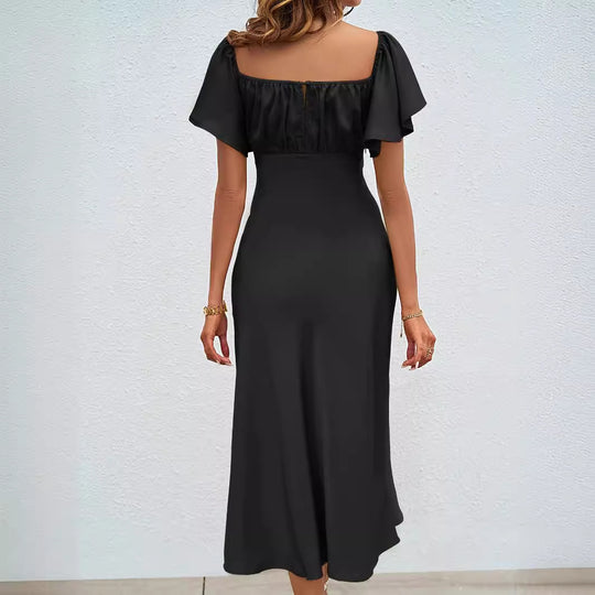 Damen elegantes Midikleid mit schickem V-Ausschnitt und voluminösen Rüschendetails Heidi-Mode