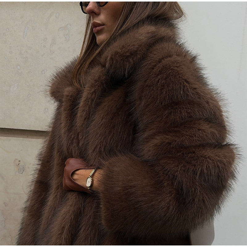 Damen Kunstfelljacke mit voluminösem Schnitt und elegantem Design Heidi-Mode