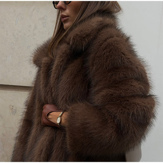 Damen Kunstfelljacke mit voluminösem Schnitt und elegantem Design Heidi-Mode