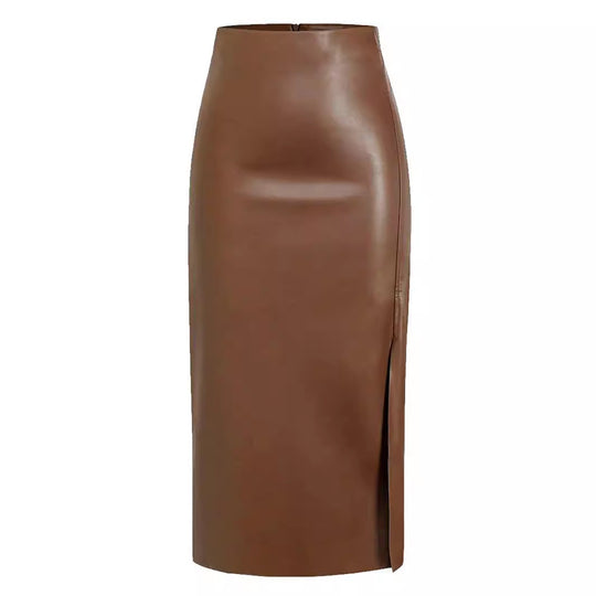Damen Bleistiftrock aus hochwertigem Leder mit Schlitz Heidi-Mode