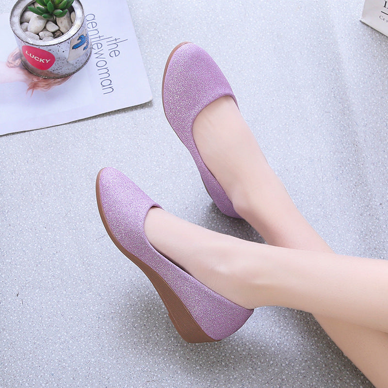 Damen elegante Ballerinas mit glitzerndem Obermaterial und bequemem Absatz Heidi-Mode