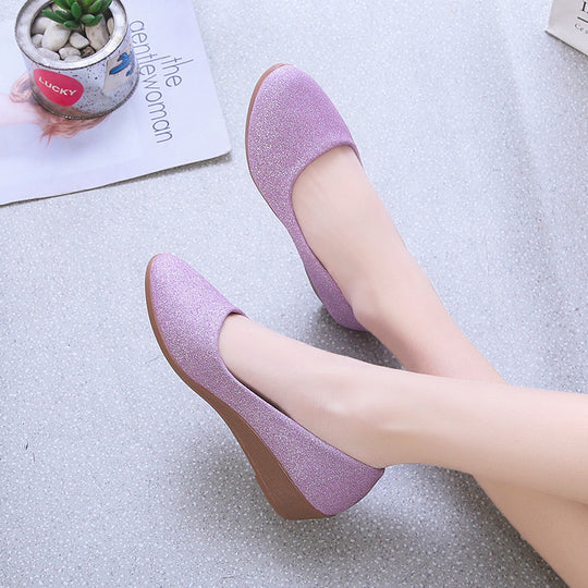 Damen elegante Ballerinas mit glitzerndem Obermaterial und bequemem Absatz Heidi-Mode