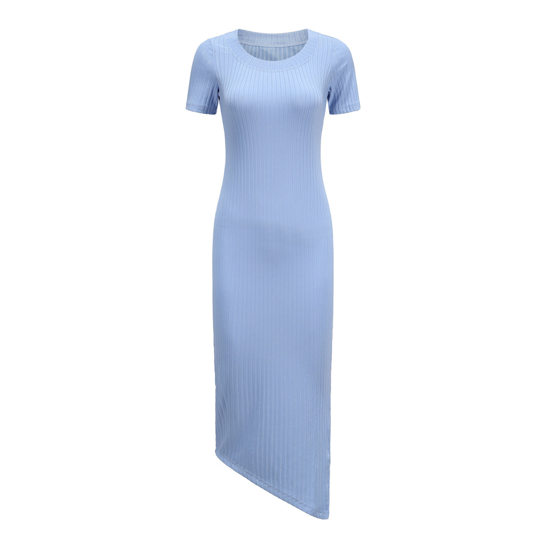 Damen elegantes Maxikleid mit raffiniertem Rippdesign und kurzen Ärmeln Heidi-Mode