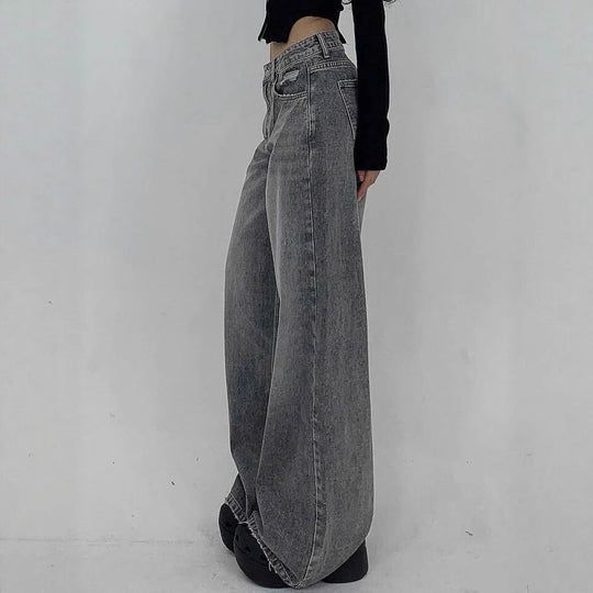 Damen Weite Jeans im lässigen Schnitt mit hohem Bund und modischen Steppnähten Heidi-Mode