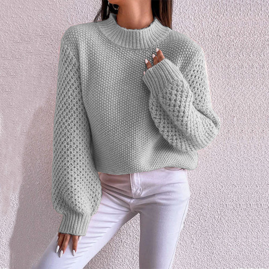 Damen kuscheliger Oversized Pullover mit strukturiertem Muster und Rollkragen Heidi-Mode
