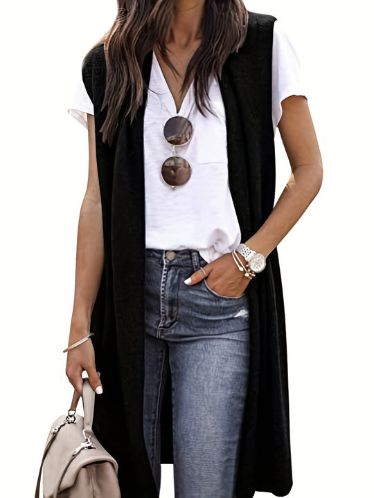 Damen longitudinaler Strickmantel mit Seitenschlitzen Heidi-Mode