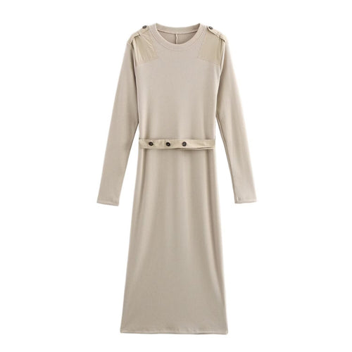 Damen Langarm-Kleid mit dekorativem Gürtel und Schulterdetails Heidi-Mode