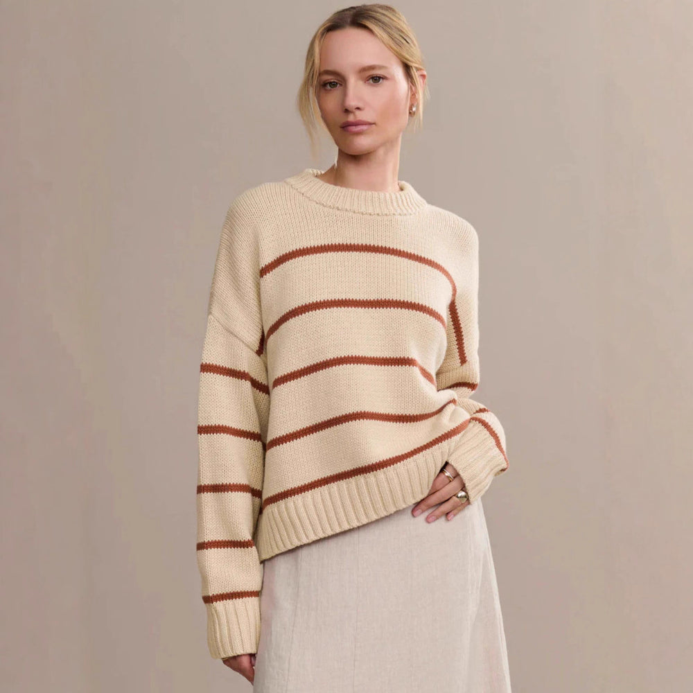 Damen gestrickter Pullover mit breitem Streifenmuster und lässigem Schnitt Heidi-Mode
