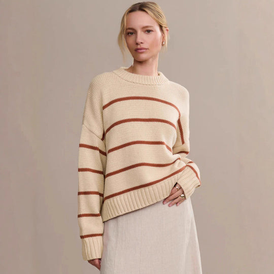 Damen gestrickter Pullover mit breitem Streifenmuster und lässigem Schnitt Heidi-Mode