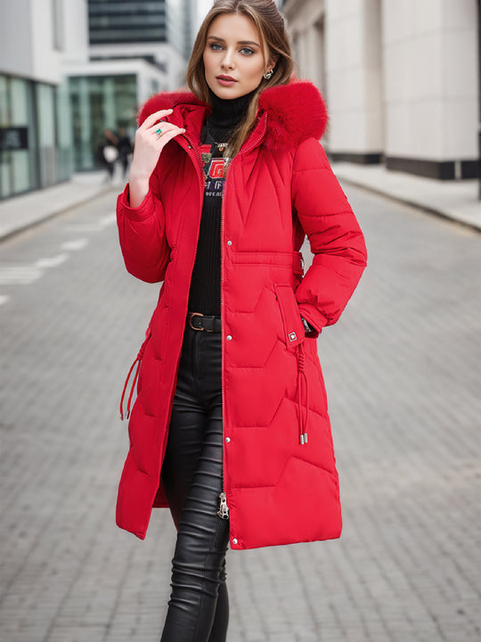 Damen eleganter und isolierter Wintermantel mit abnehmbarem Kunstfellkragen Heidi-Mode