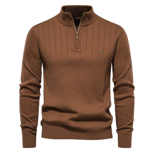 Herren Pullover mit eleganter Rippstruktur und halbem Reißverschluss Heidi-Mode
