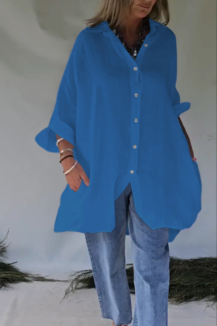 Damen Locker Sitzendes Button-Up Tunika Hemd Heidi-Mode