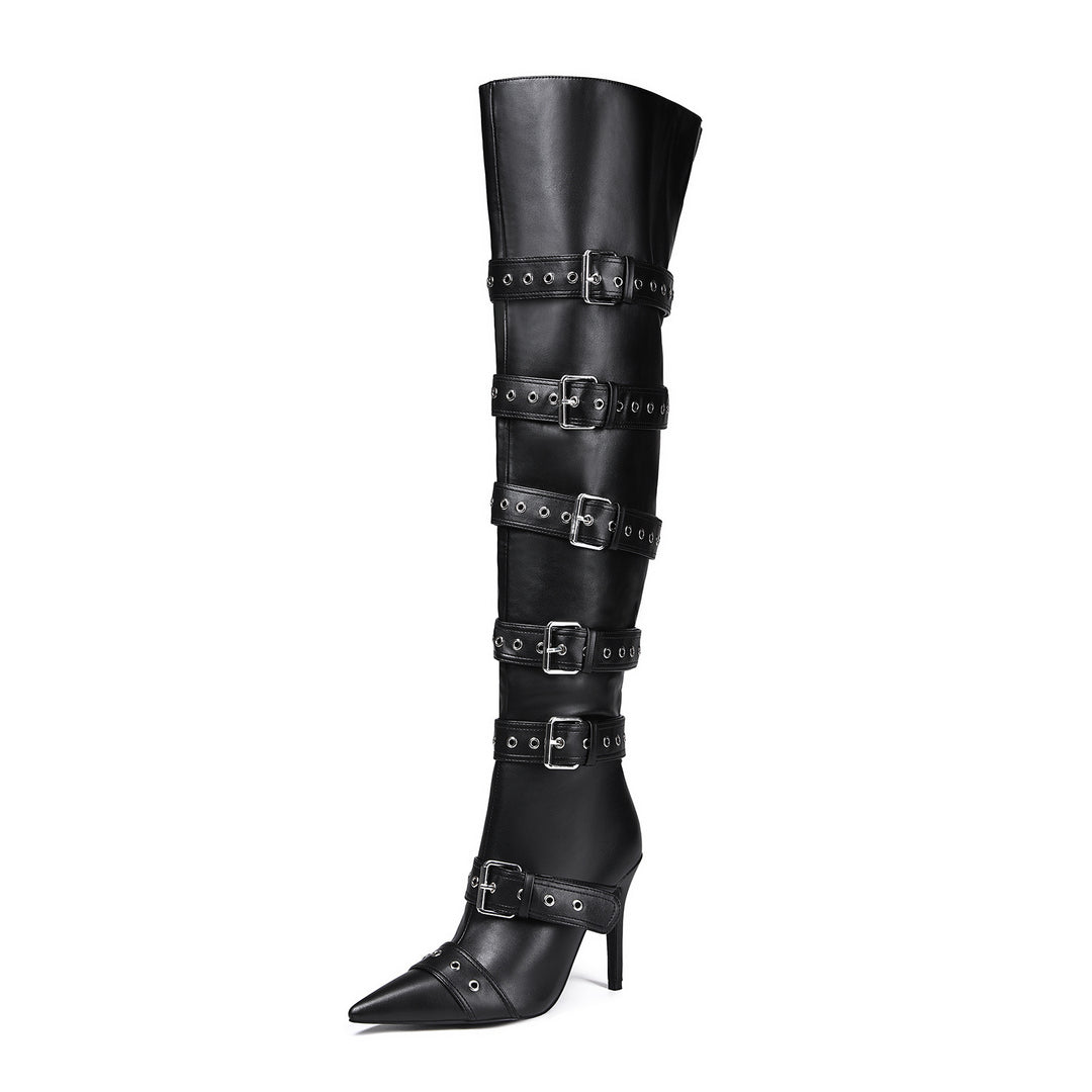 Femme Über-dem-Knie Schnallen Stiletto Stiefel Heidi-Mode