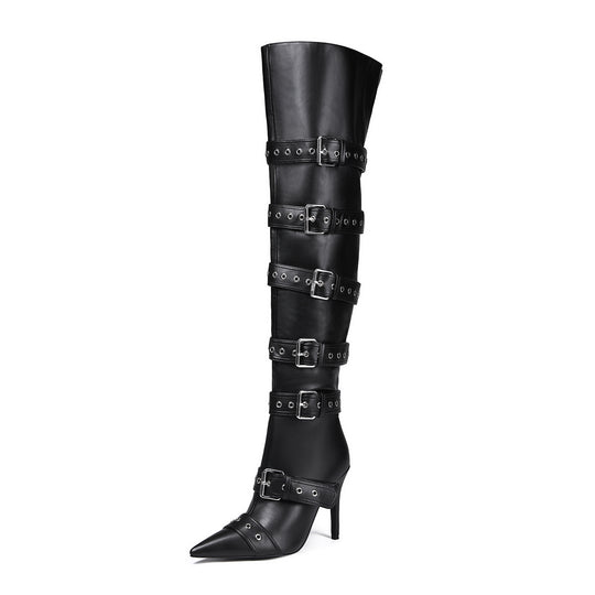 Femme Über-dem-Knie Schnallen Stiletto Stiefel Heidi-Mode