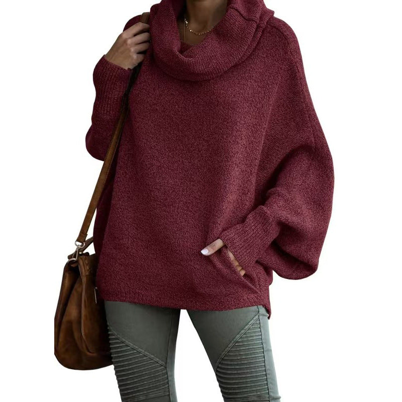 Damen lässiger Strickpullover mit weichem Stehkragen und weit geschnittenen Ärmeln Heidi-Mode