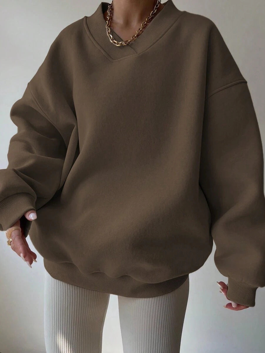 Damen oversized V-Ausschnitt Pullover Heidi-Mode