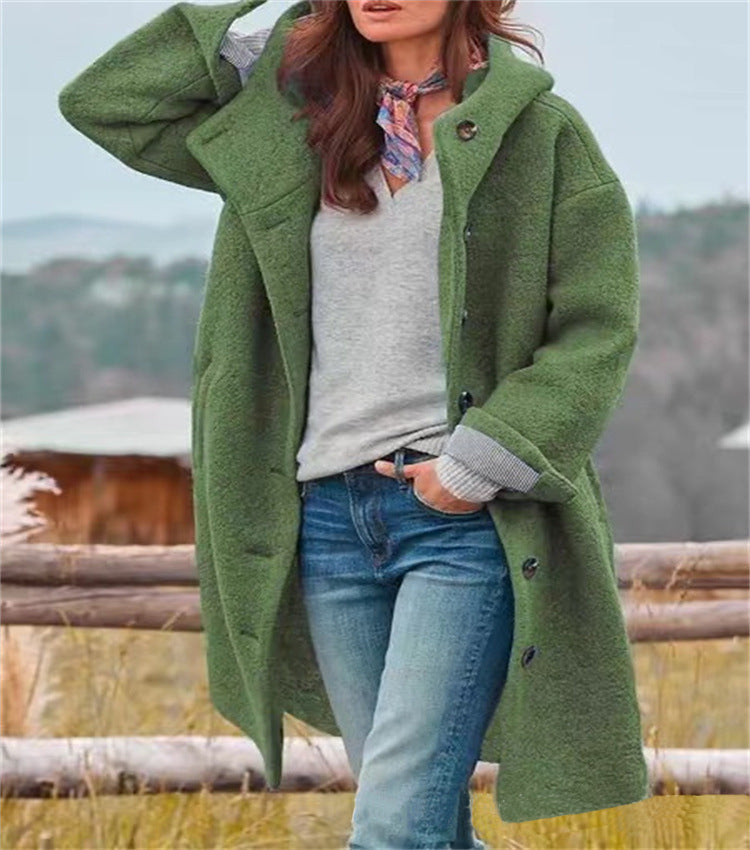 Damen Lange Wolle-Mix Jacke mit weichem Innenfutter und praktischen Taschen Heidi-Mode