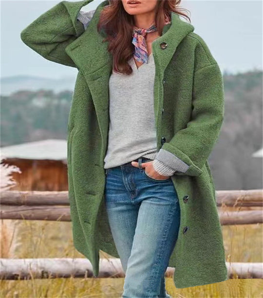 Damen Lange Wolle-Mix Jacke mit weichem Innenfutter und praktischen Taschen Heidi-Mode