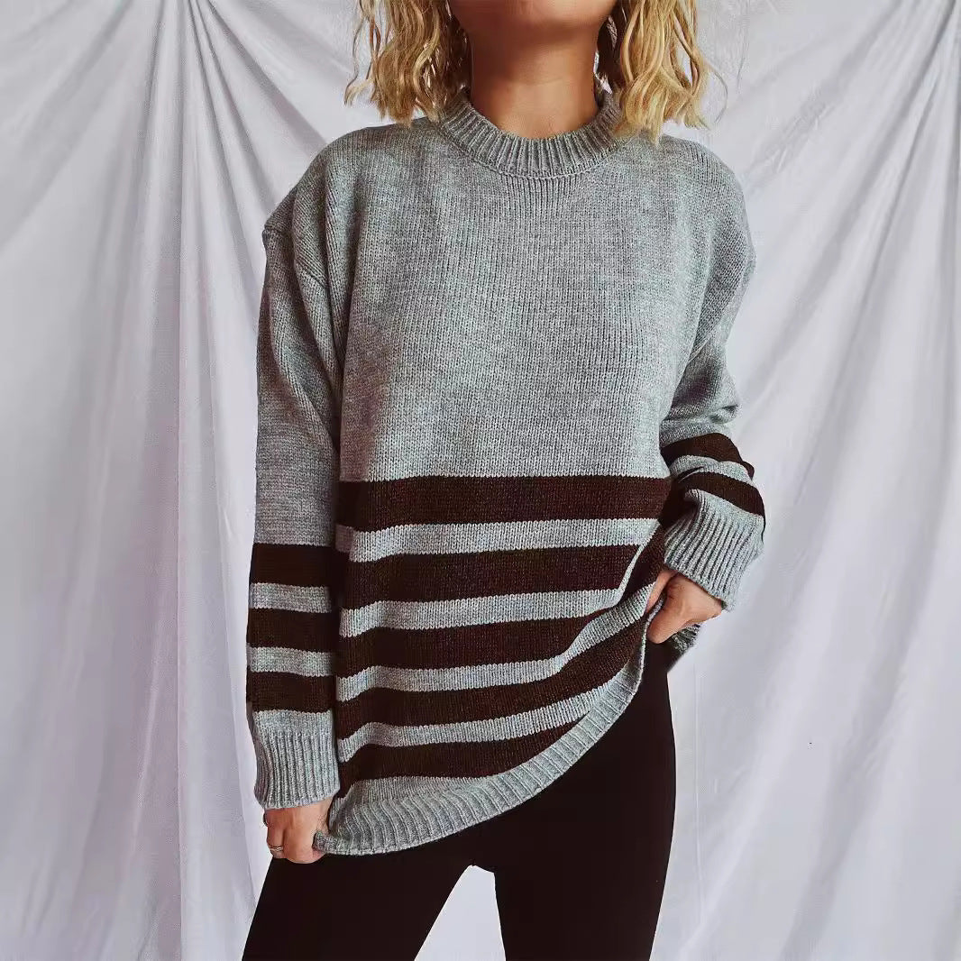 Damen lässiger Oversize-Pullover mit modernem Streifenmuster Heidi-Mode