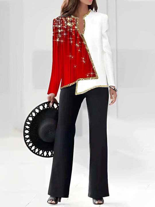 Damen Elegante Statement-Jacke mit asymmetrischem Schnitt und funkelnden Details Heidi-Mode