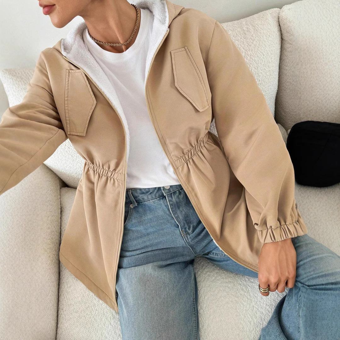 Damen Freizeitjacke mit verstellbarem Bund und Kapuze Heidi-Mode