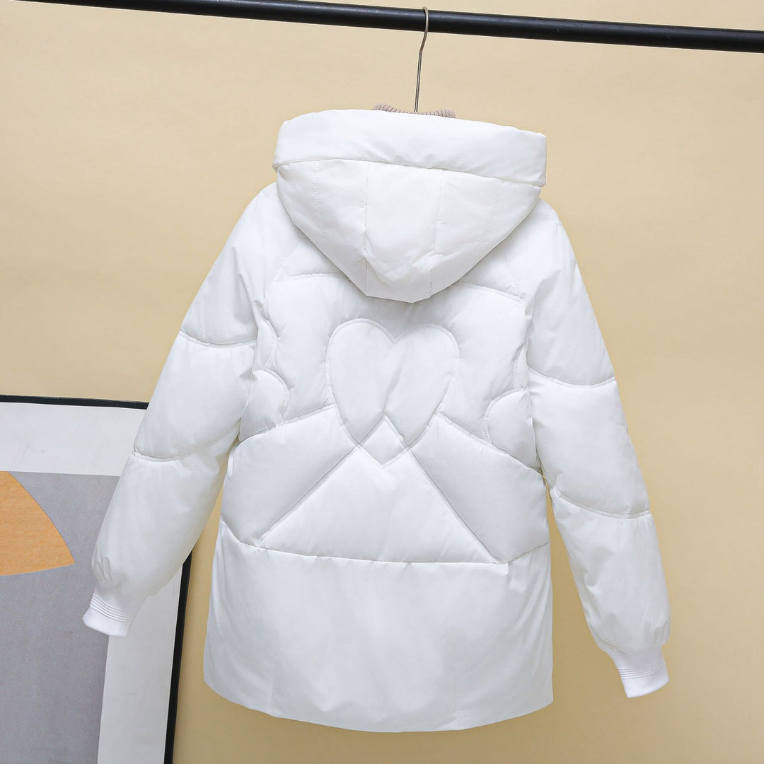 Damen gesteppte Winterjacke mit Kapuze und Herzdetails Heidi-Mode