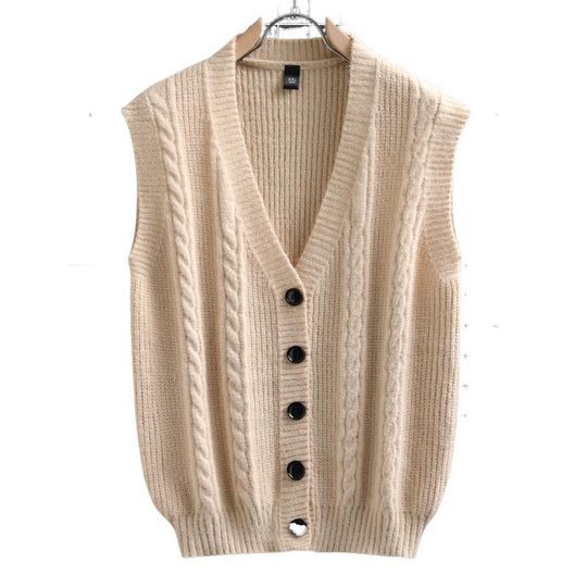 Herren ärmellose Strickjacke mit Zopfmuster und Knopfdetails Heidi-Mode