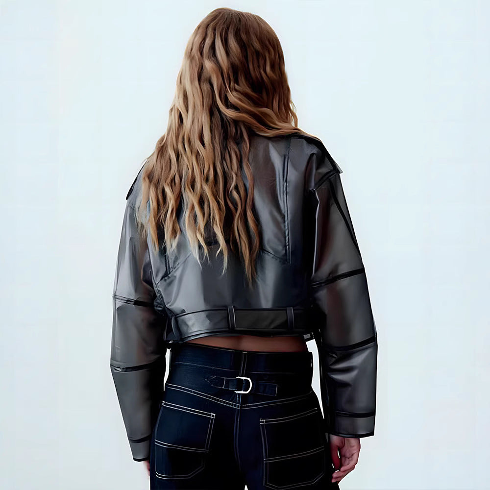 Damen trendige Vinyljacke mit asymmetrischem Schnitt und modernen Details Heidi-Mode