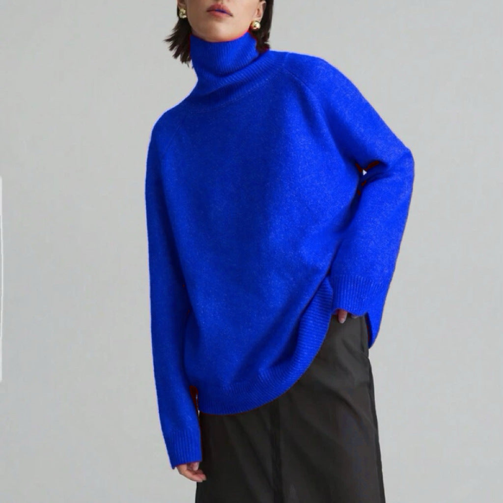 Damen Modischer Rollkragenpullover mit Oversized-Schnitt und feiner Struktur Heidi-Mode