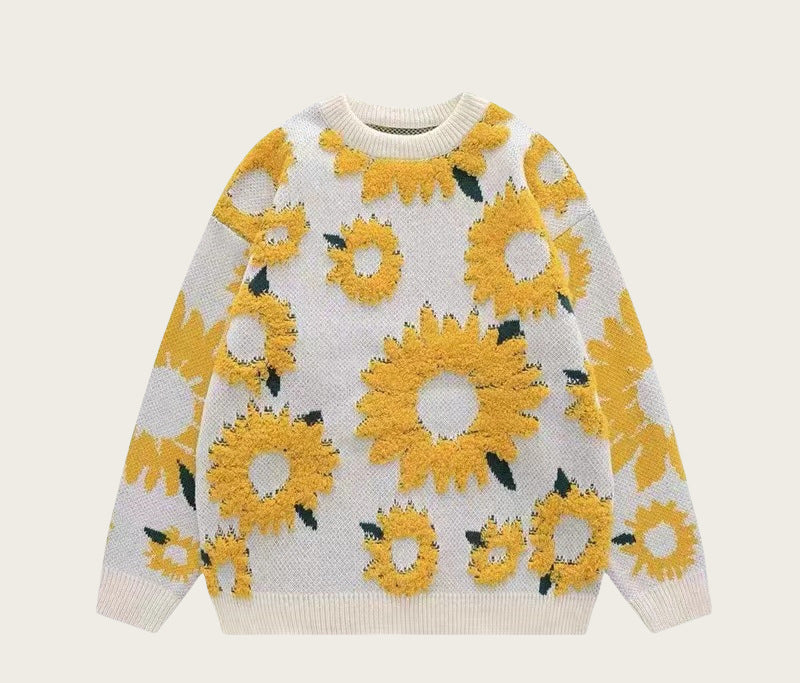 Damen Grobstrickpullover mit floralen Applikationen Heidi-Mode