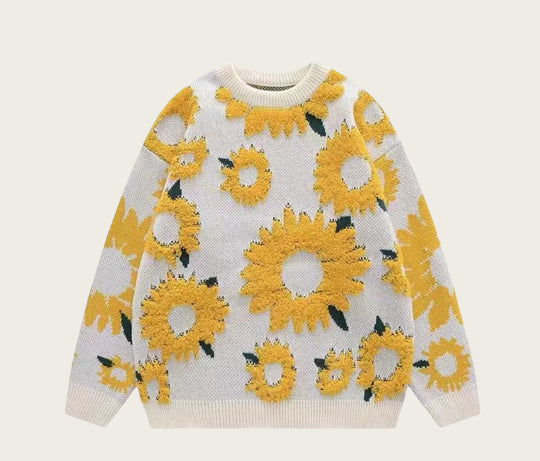 Damen Grobstrickpullover mit floralen Applikationen Heidi-Mode