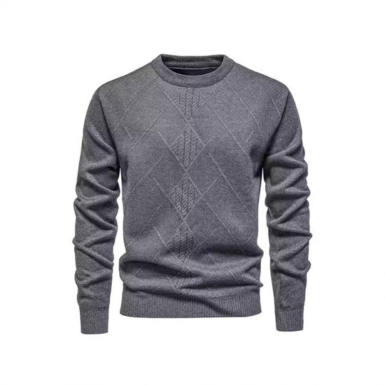 Herren Strickpullover mit strukturiertem Rautenmuster und klassischem Rundhalsausschnitt Heidi-Mode