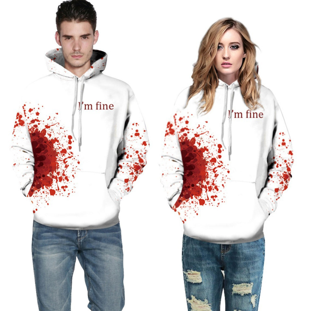Damen Kapuzensweatshirt mit künstlerischem Blutspritzendesign und origineller Schriftzug Heidi-Mode
