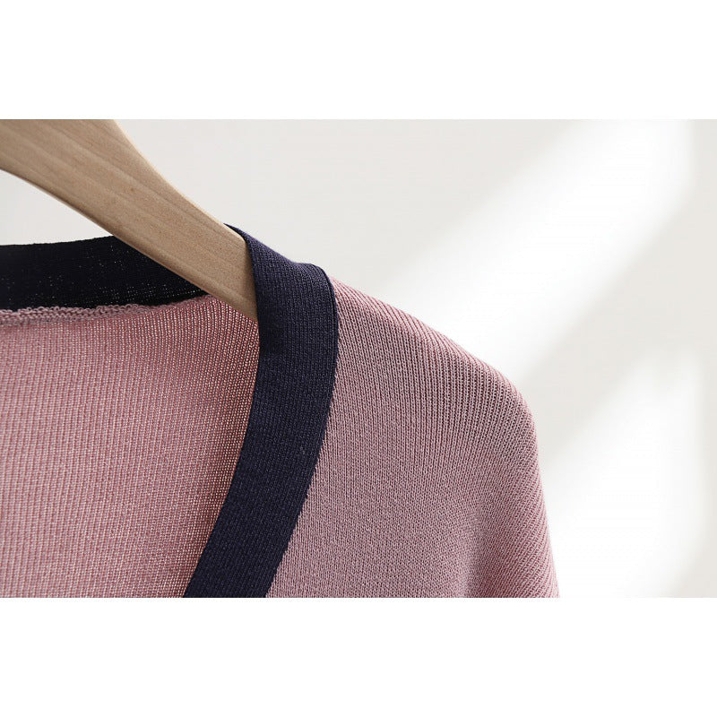 Damen elegantes Strick-Kombinationsset mit tiefem V-Ausschnitt und Kontrastdetails Heidi-Mode