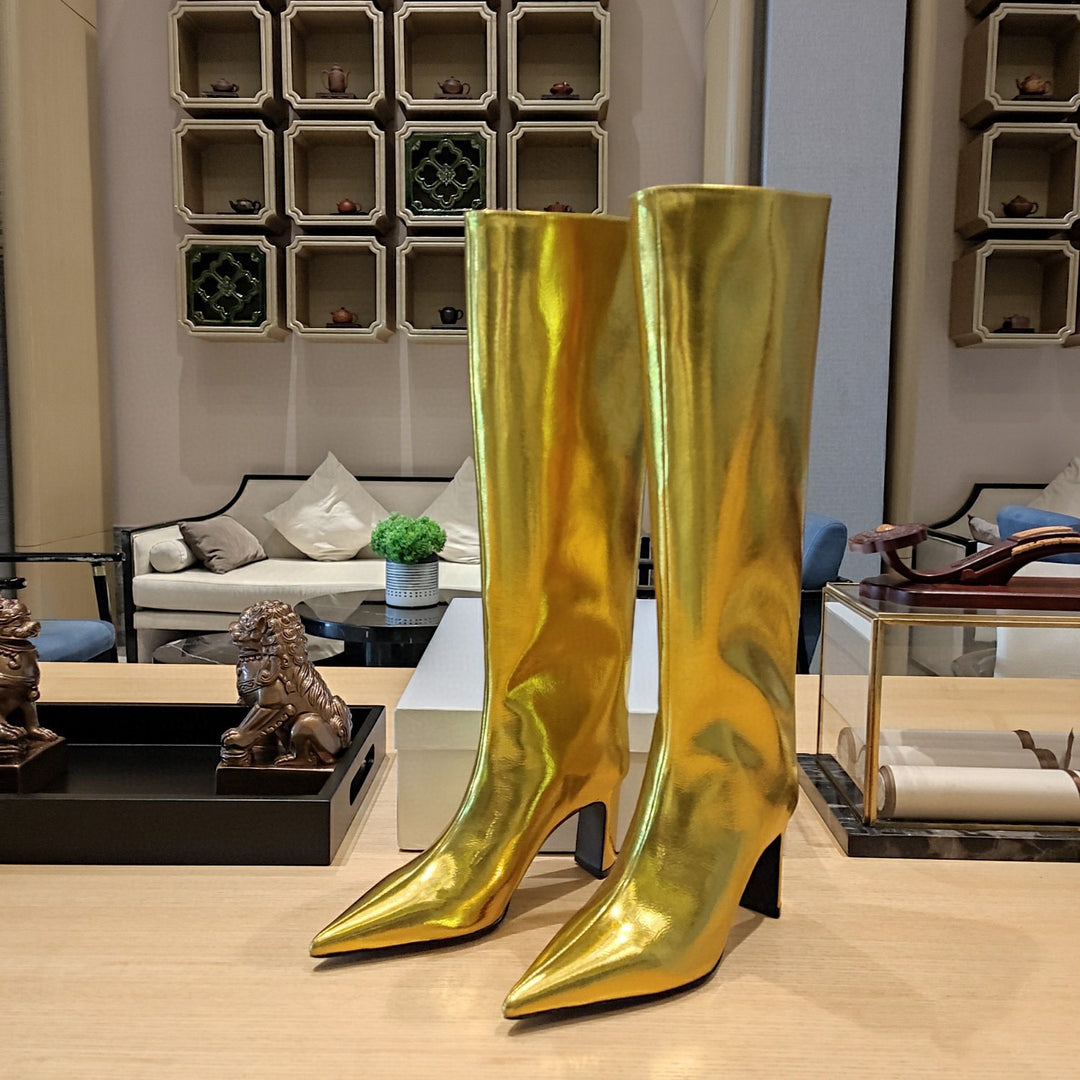 Femme Elegant Über-den-Knie Metallic Stiletto Stiefel Heidi-Mode