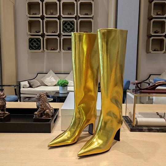 Femme Elegant Über-den-Knie Metallic Stiletto Stiefel Heidi-Mode