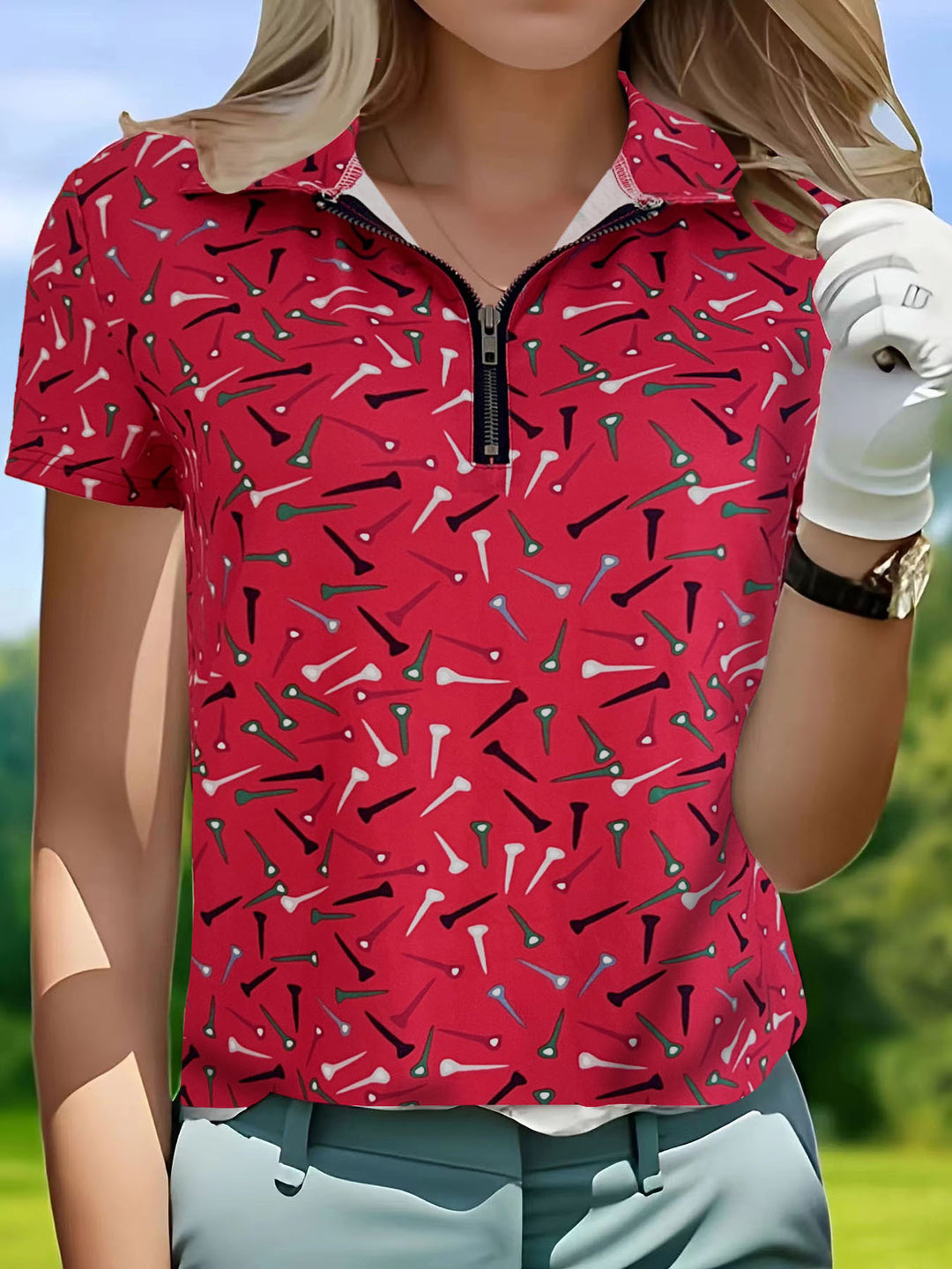 Damen Golfpolo mit modernem Reißverschluss und lebhaftem Design Heidi-Mode