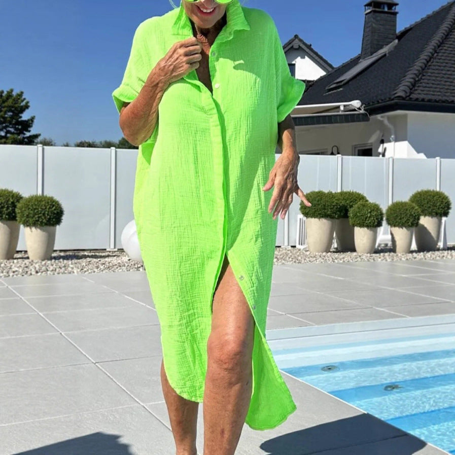 Damen Leichtes Baumwoll Button-Up Überkleid Heidi-Mode