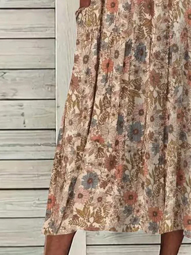 – Bohemian-Kleid mit Rundhalsausschnitt, lockeres, lässiges Taschenkleid für Damen