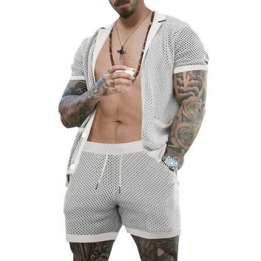 Herren atmungsaktives Künstler-Shorts-Set mit strukturiertem Design Heidi-Mode