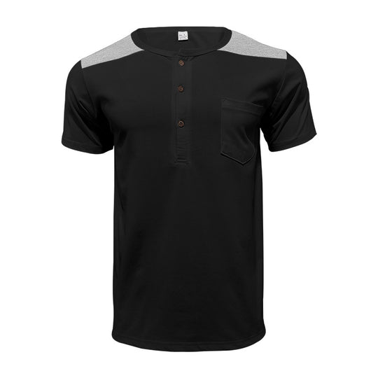Herren Kurzarm-Henley-Shirt mit kontrastierenden Schulterdetails und praktischer Brusttasche Heidi-Mode
