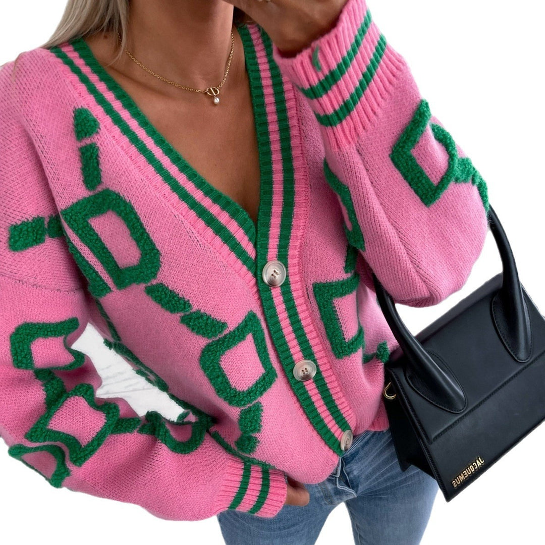 Damen Grobstrickjacke mit modernen geometrischen Muster und komfortablem Schnitt Heidi-Mode
