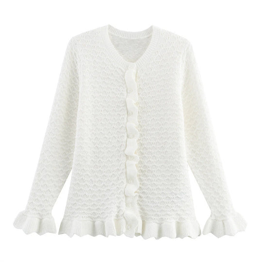 Damen Strickjacke mit Rüschendetails und Knopfleiste Heidi-Mode