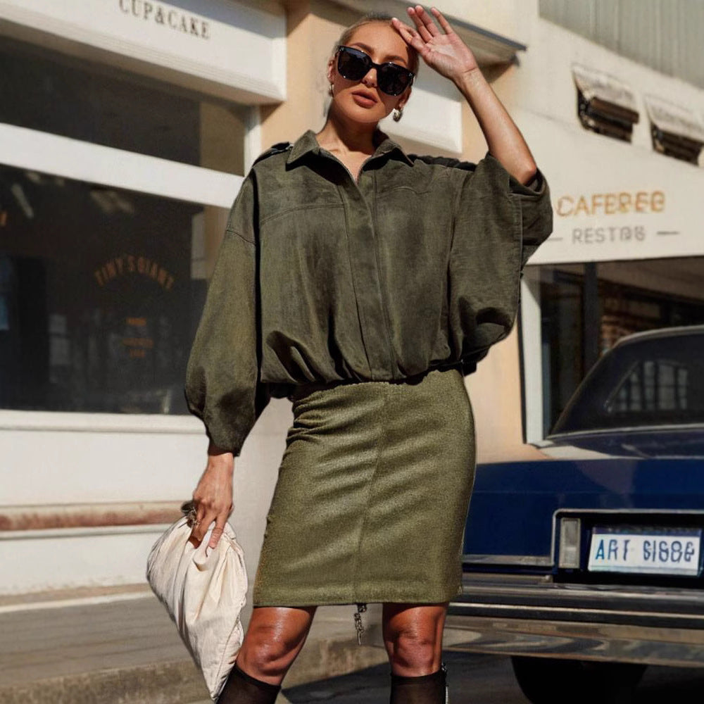 Damen eleganter Bleistiftrock aus hochwertigem Wildlederimitat mit nahtloser Verarbeitung Heidi-Mode