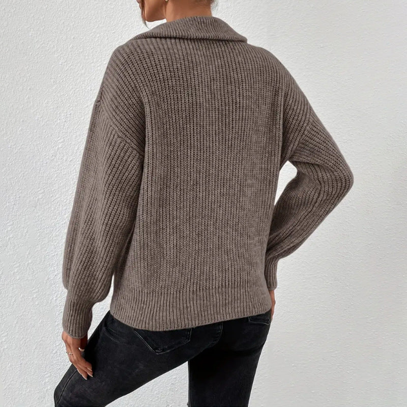 Damen modischer Pullover mit hochgeschlossenem Kragen und Reißverschluss Heidi-Mode