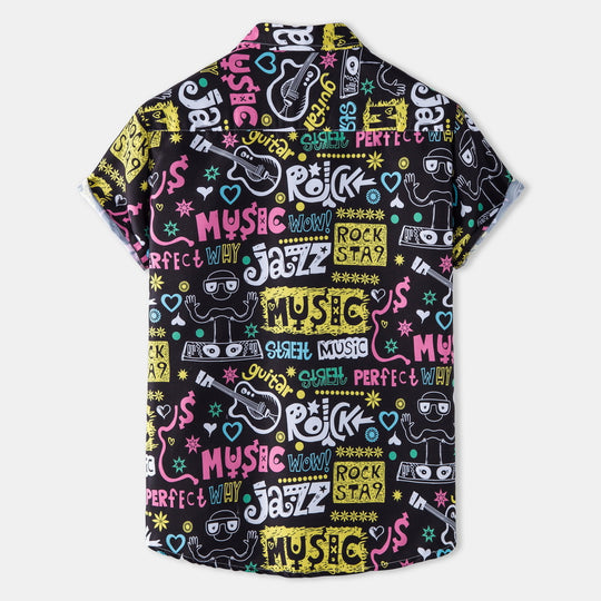 Herren Kurzarmhemd mit kreativem Grafikdesign und entspannter Passform Heidi-Mode