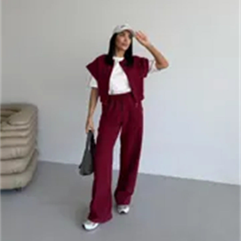 Damen sportliches Twin-Set mit kurzem Reißverschluss und weiten Hosen Heidi-Mode