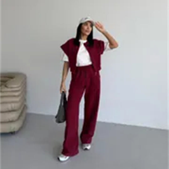 Damen sportliches Twin-Set mit kurzem Reißverschluss und weiten Hosen Heidi-Mode