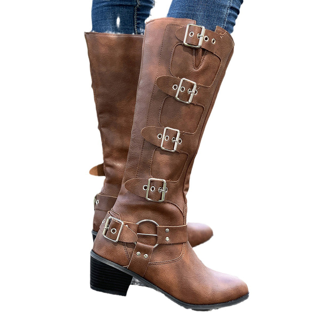 Damen modische Stiefel mit dekorativen Schnallen Heidi-Mode