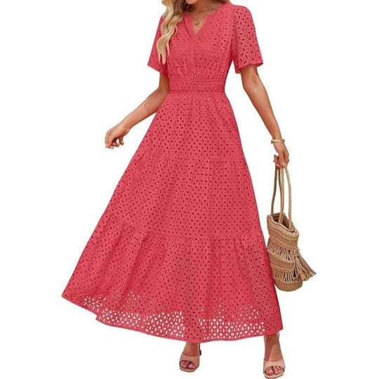 Damen Maxikleid mit gehäkeltem Muster Heidi-Mode
